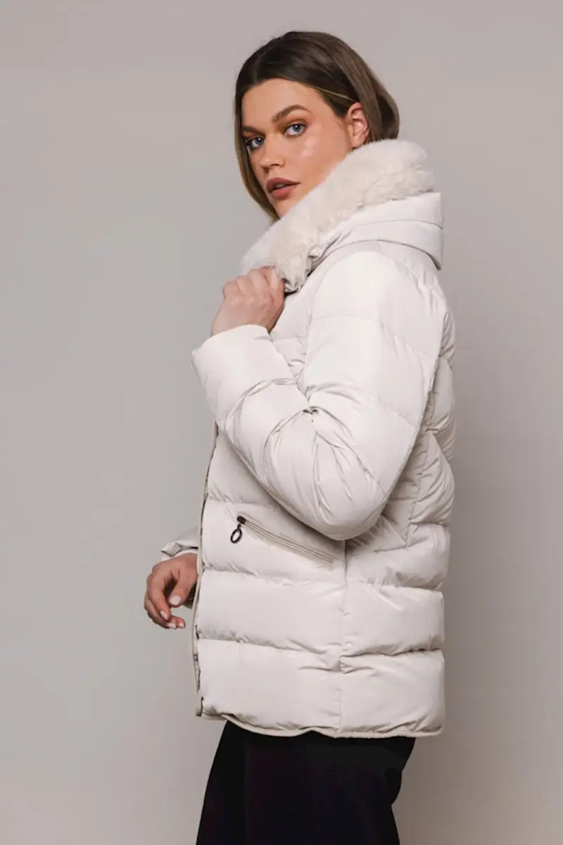RINO u0026 PELLE - Padded Jacket With Faux Fur Collar - Jacoba.7002310 - 10509  stone