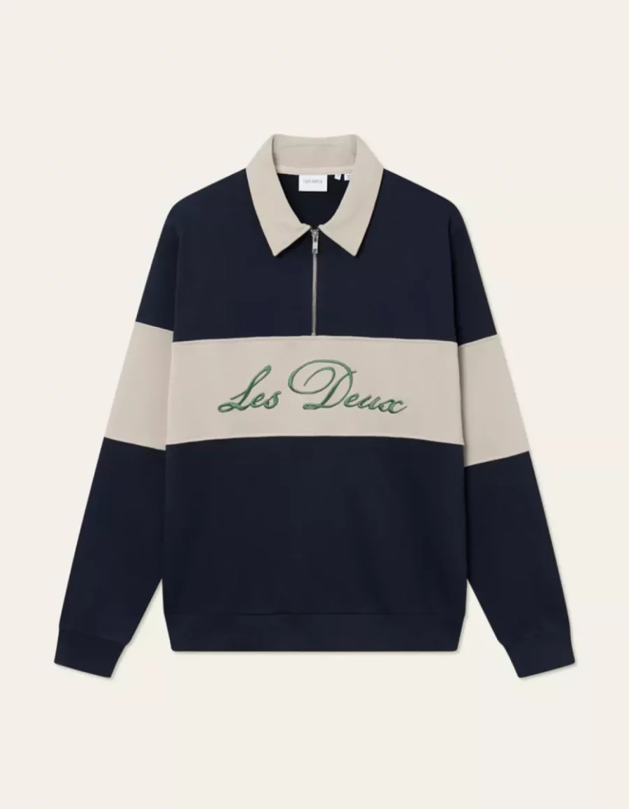 Les Deux-Cory zipper rugby sweatshirt-LDM200180-460817-Dark navy Light desert sand-NAVY