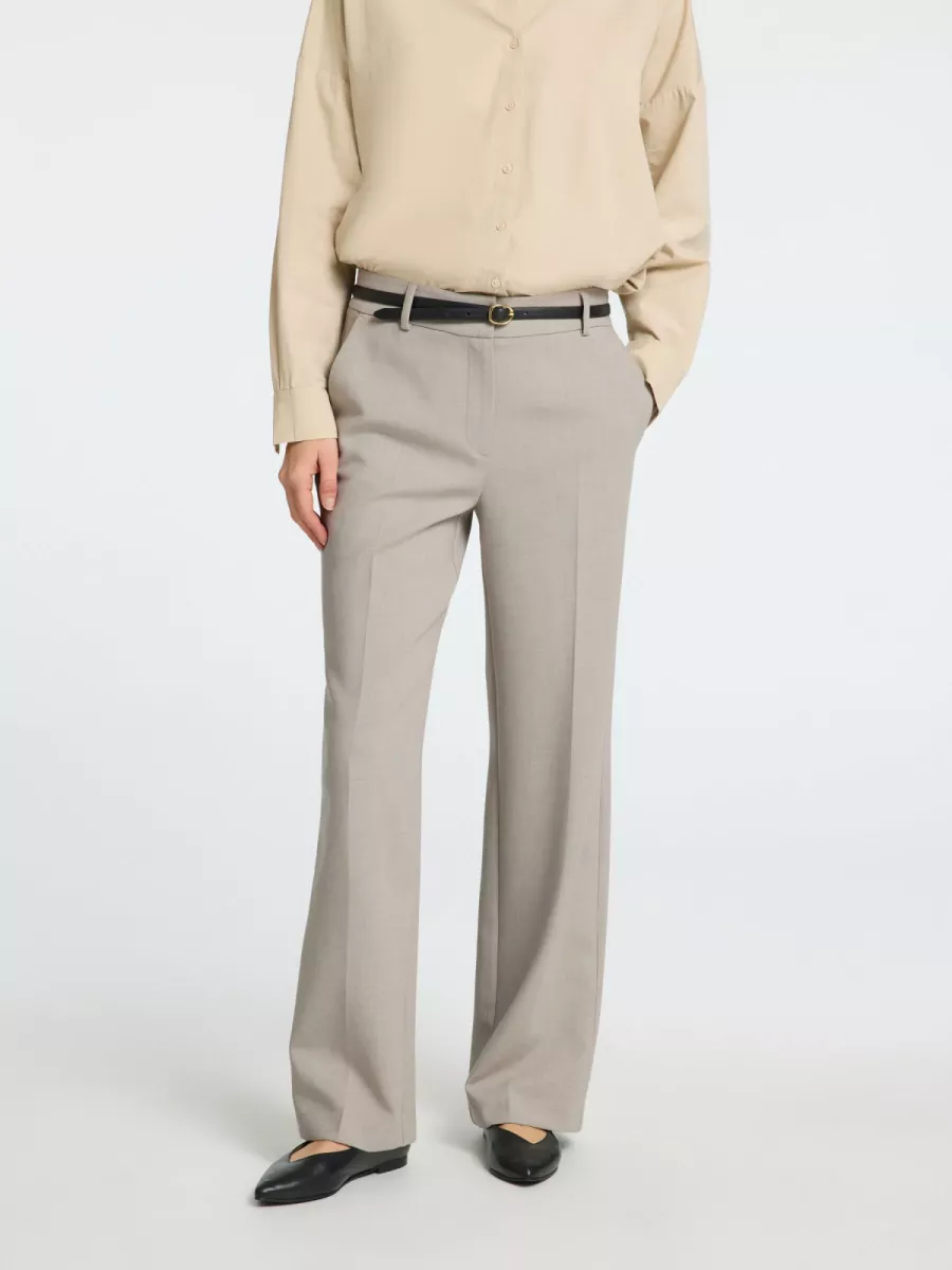 Selected Femme-SLFRITA MW WIDE PANT MEL NOOS-16094206-Island Fossil-BEIGE