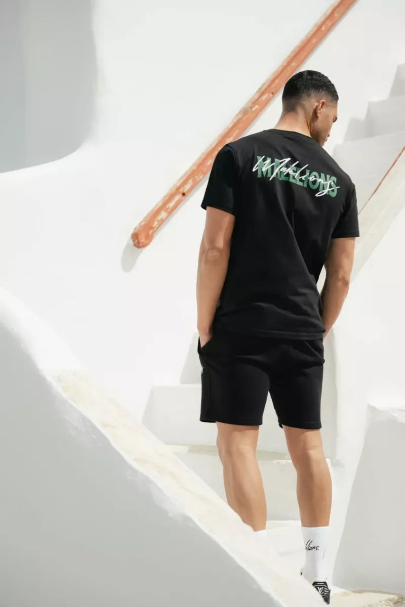 MALELIONS-Malelions men regular iconic t-shirt-MM1-HS25-25-920 Black green-ZWART