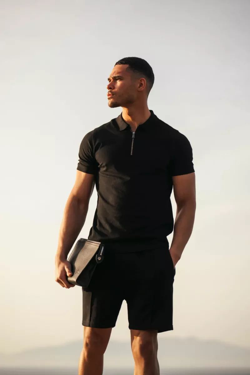 MALELIONS-Malelions men zip polo-MM1-HS25-41-900 Black-ZWART