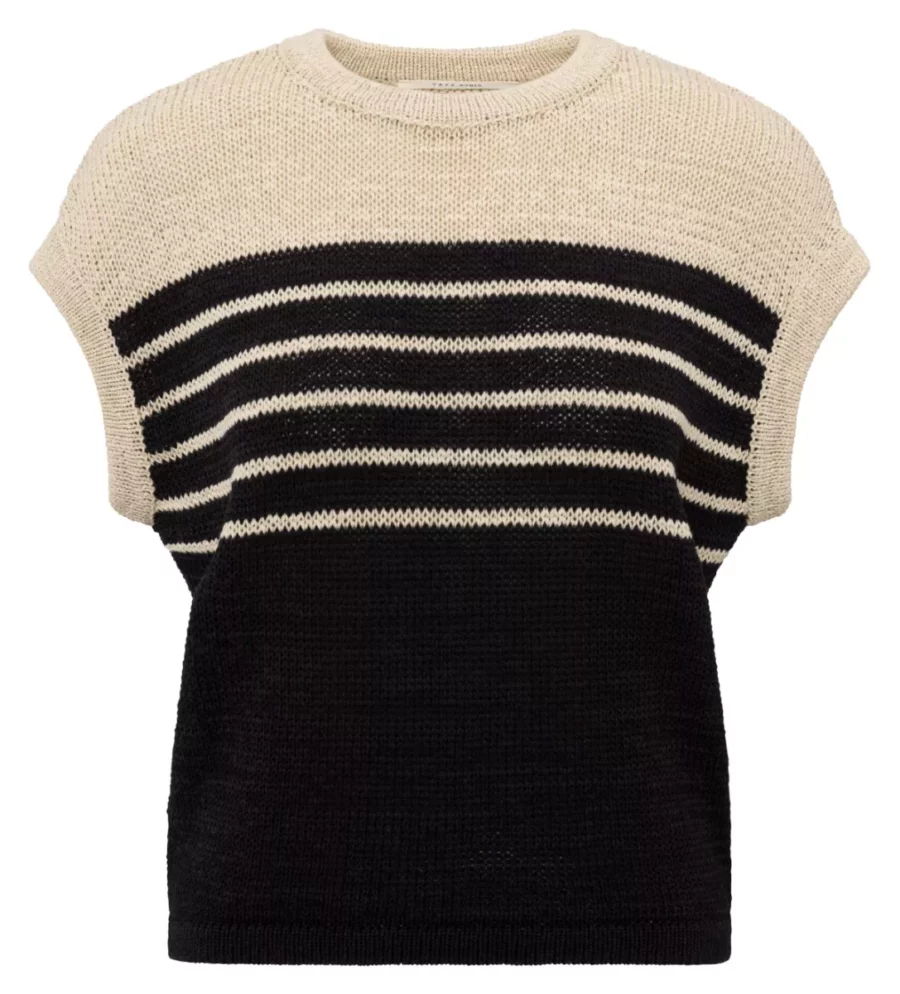 YAYA-Sleeveless striped tape yarn s; Polyester/Cotton-01-000470-505-209081-ZWART COMBINATIES
