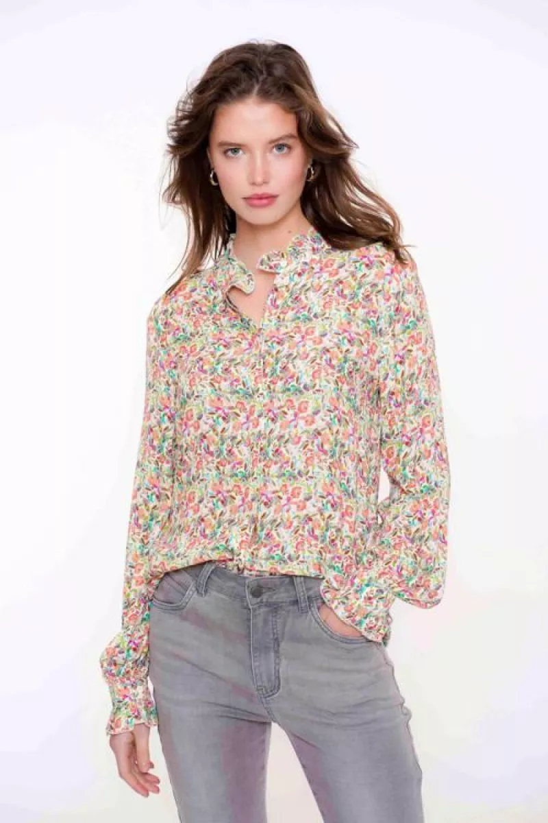 GEISHA-Blouse-43945-20-010 Off white ocean blue-OFF WHITE
