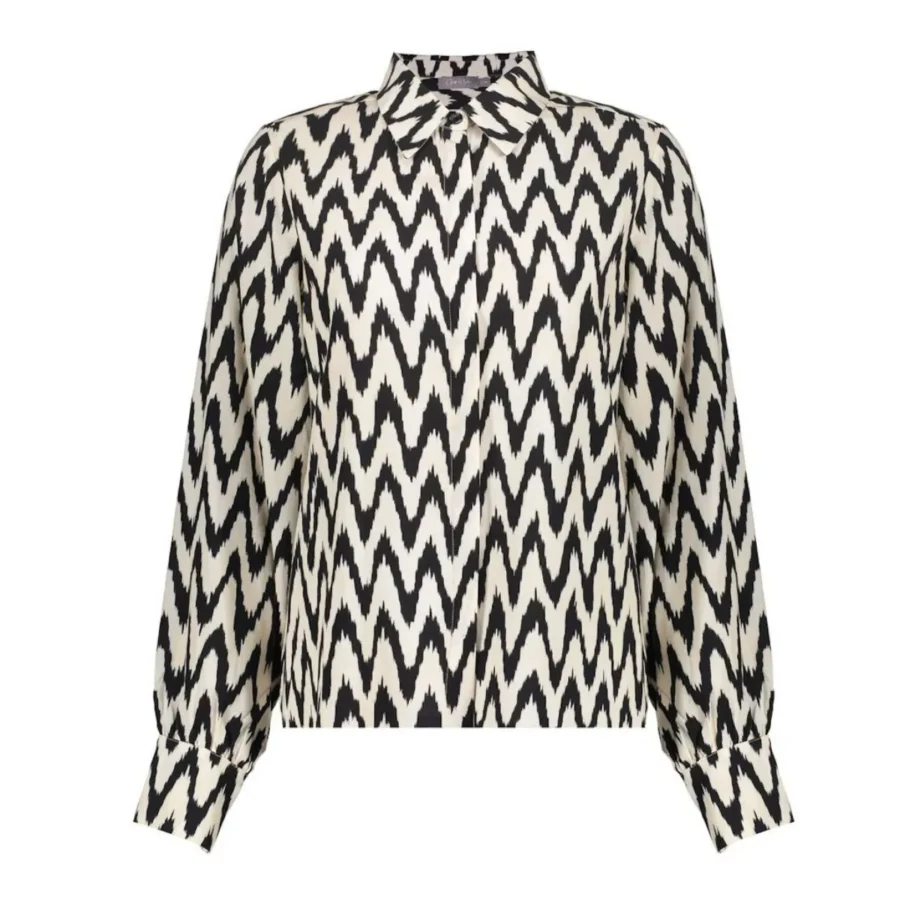 GEISHA-Blouse AOP bi color-53163-70-999 Black off white-ZWART