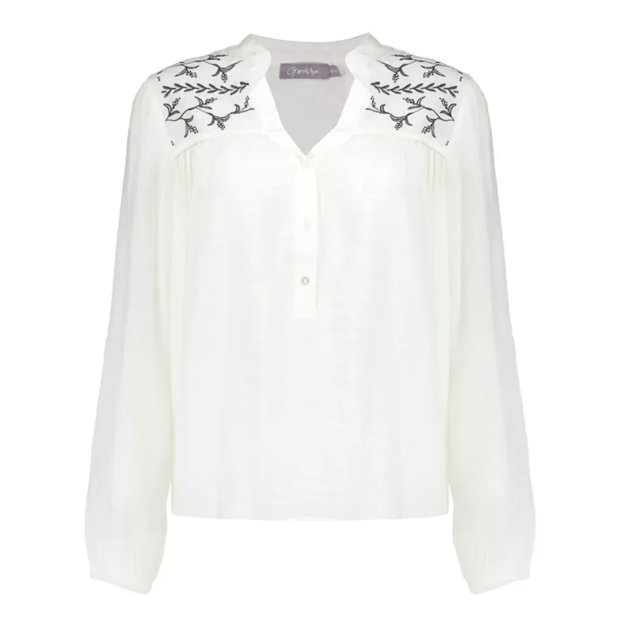 GEISHA-Blouse embroidery-53066-14-010 Off white black-OFF WHITE