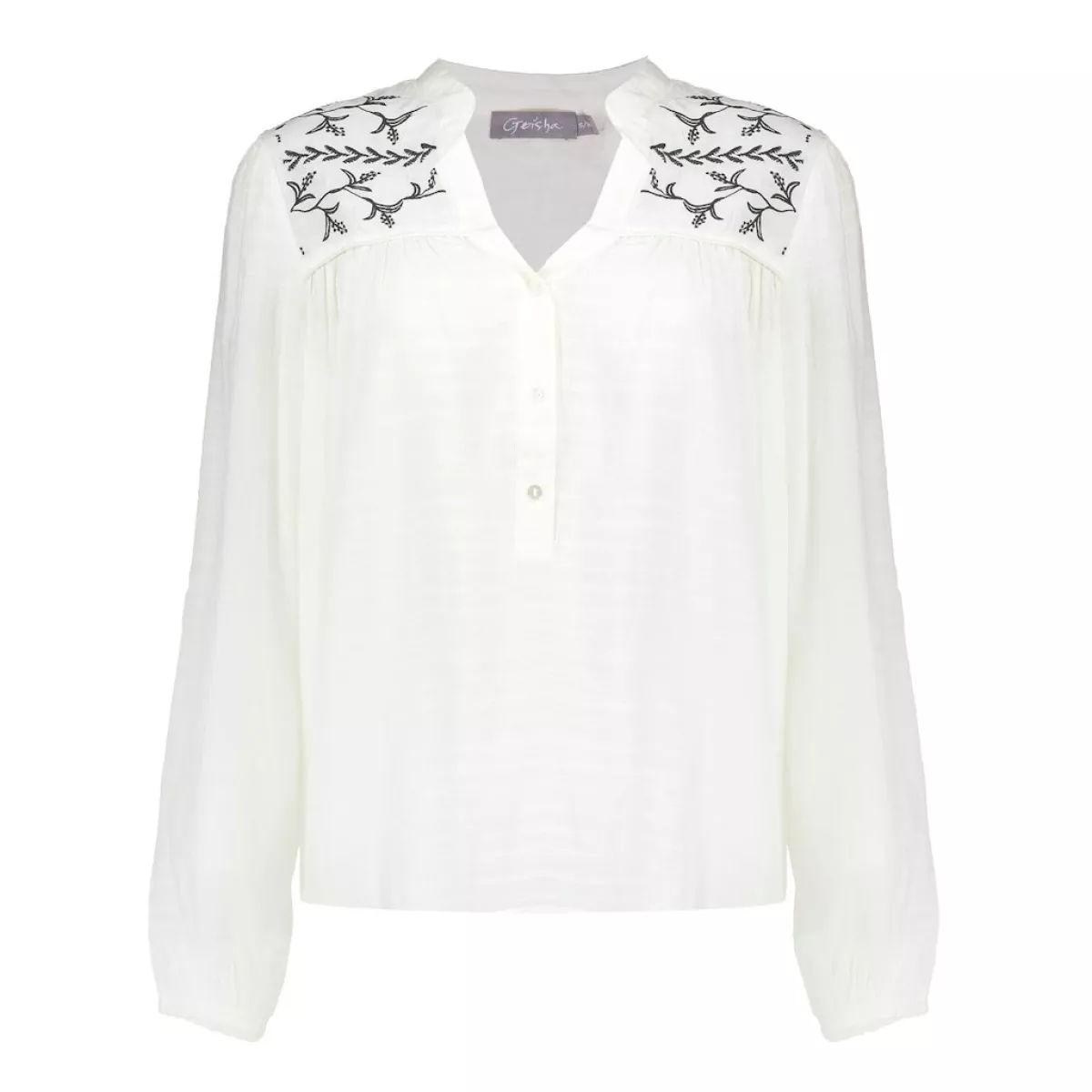 GEISHA-Blouse embroidery-53066-14-010 Off white black-OFF WHITE