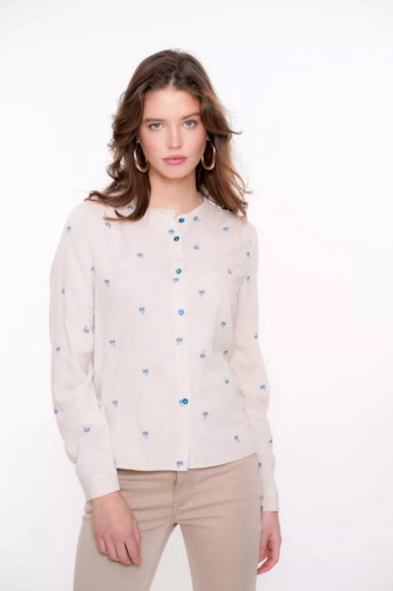 GEISHA-Blouse embroidery-53166-70-721 Light sand blue-ZAND