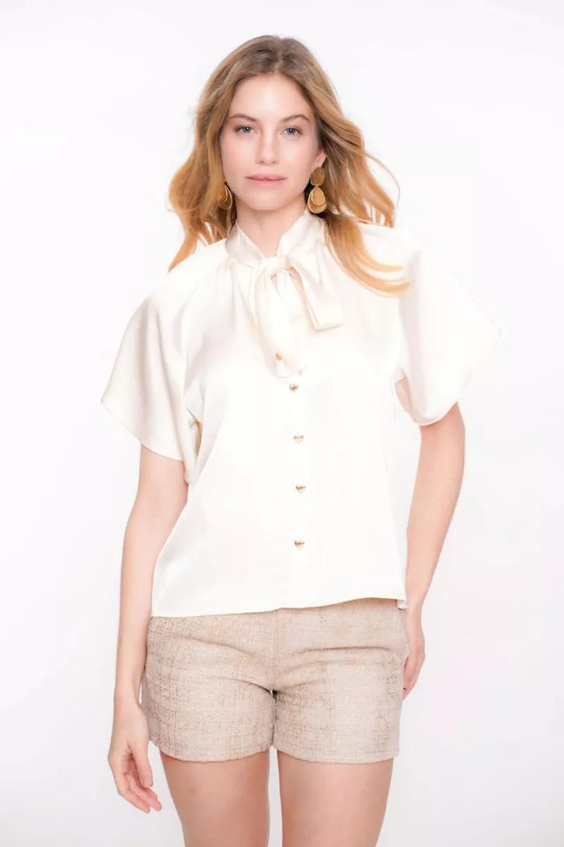 GEISHA-Blouse satin with bow-53072-14-010 Off white-OFF WHITE