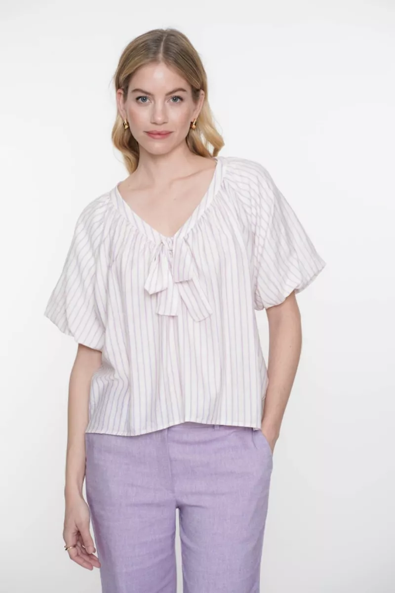 GEISHA-Blouse stripes with bow-53062-14-010 Off white lilac-OFF WHITE