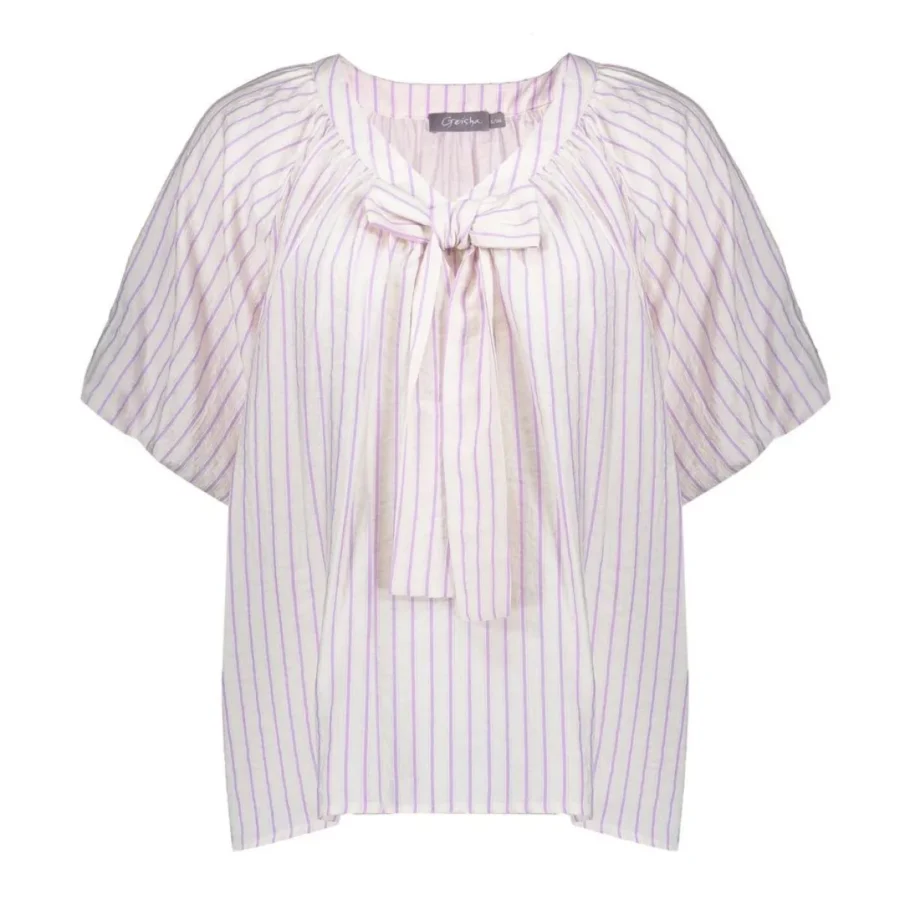 GEISHA-Blouse stripes with bow-53062-14-010 Off white lilac-OFF WHITE