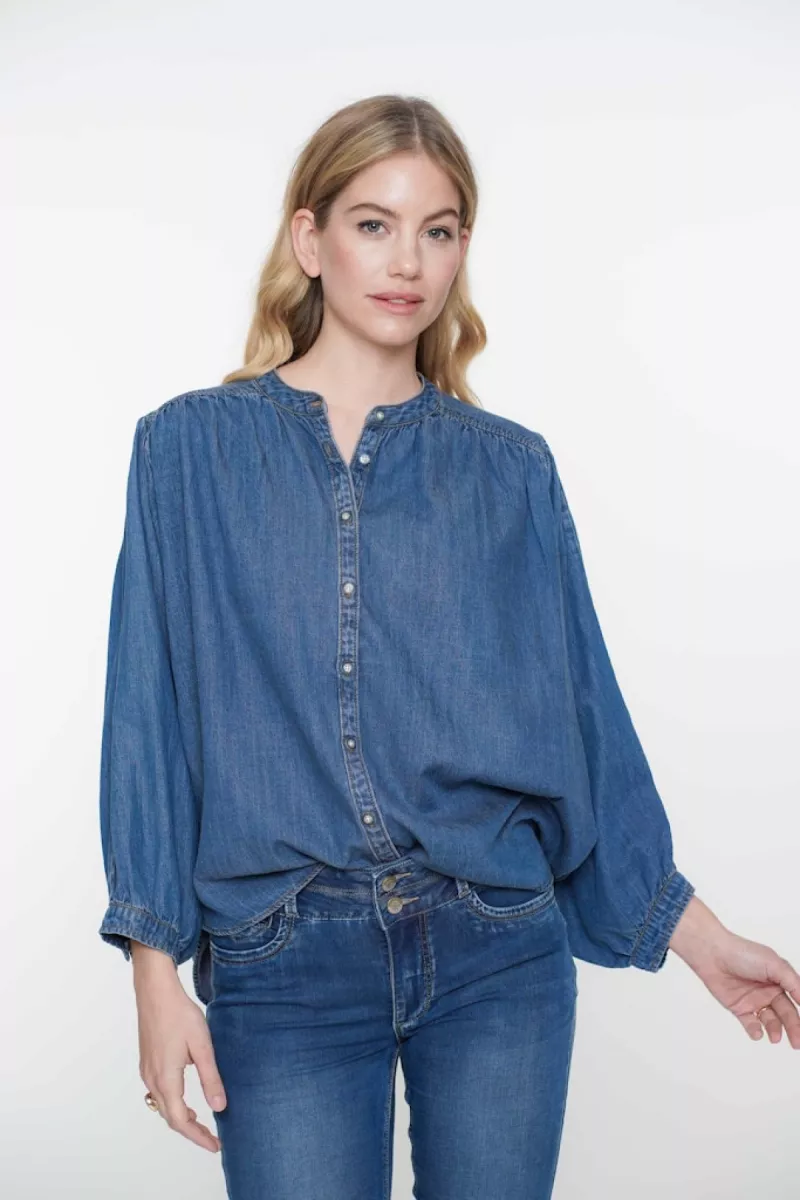 GEISHA-Blouse wide lyocell-53013-10-827 Mid blue denim-DENIM