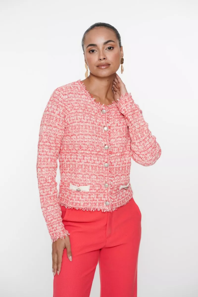 GEISHA-Jacket knit-54010-10-220 Coral off white-KORAAL
