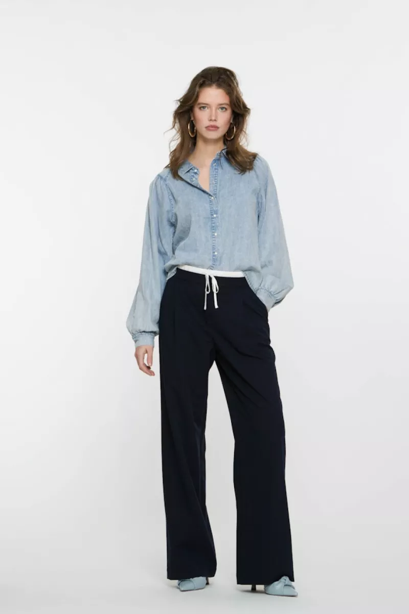 GEISHA-Pants wide contrast waist-51034-10-675 Navy offwhite-NAVY
