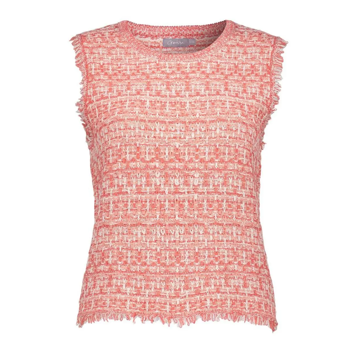 GEISHA-Pull sleeveless-54011-10-220 Coral off white-KORAAL