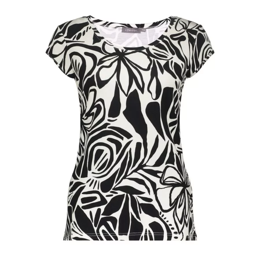 GEISHA-T-shirt round neck jersey AOP-52446-60 KATE-999 PR.07-25-2 b-ZWART