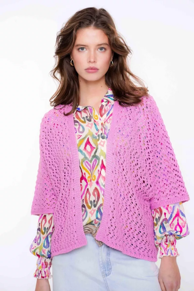 GEISHA-Vest chrochet batsleeve-54063-70-300 Lilac-LILA