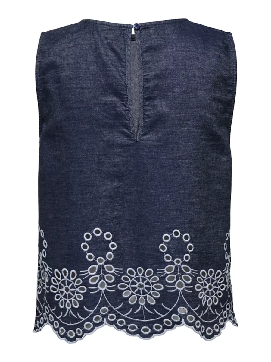 JDY-JDYMARGOT S/L EMBROIDERY TOP WVN-15352788-Medium Blue Denim-MIDDEN DENIM