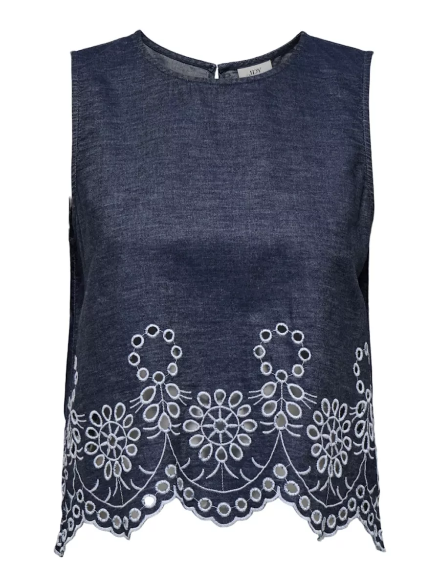 JDY-JDYMARGOT S/L EMBROIDERY TOP WVN-15352788-Medium Blue Denim-MIDDEN DENIM