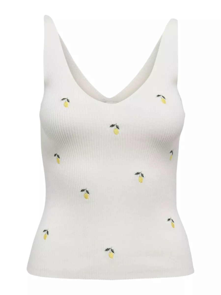JDY-JDYNANNA S/L EMBROIDERY TOP KNT-15257194-Lemon Embroidery-CREME