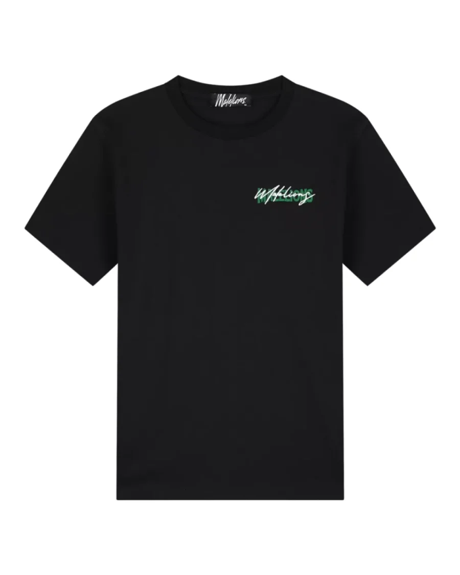 MALELIONS-Malelions men regular iconic t-shirt-MM1-HS25-25-920 Black green-ZWART