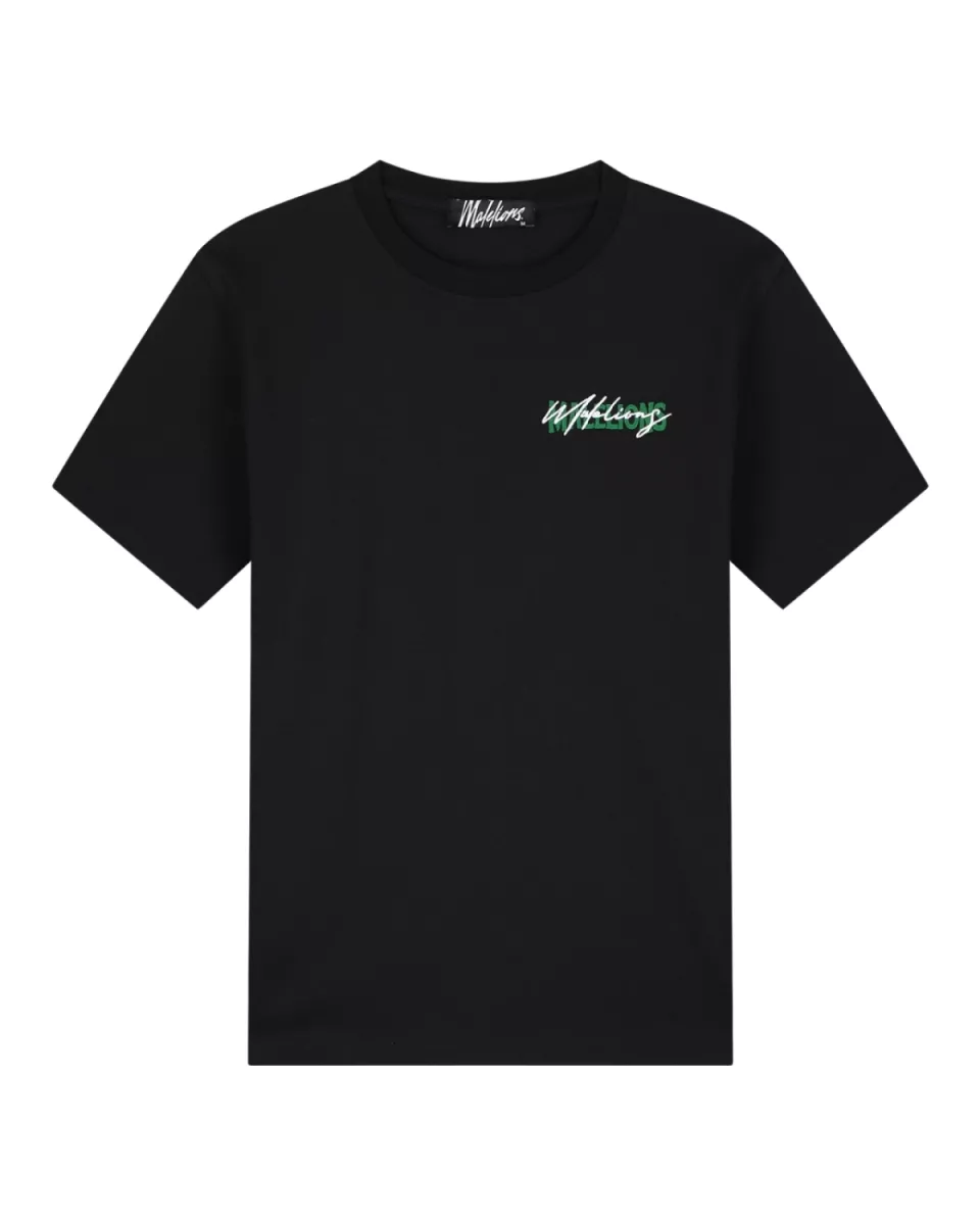 MALELIONS-Malelions men regular iconic t-shirt-MM1-HS25-25-920 Black green-ZWART