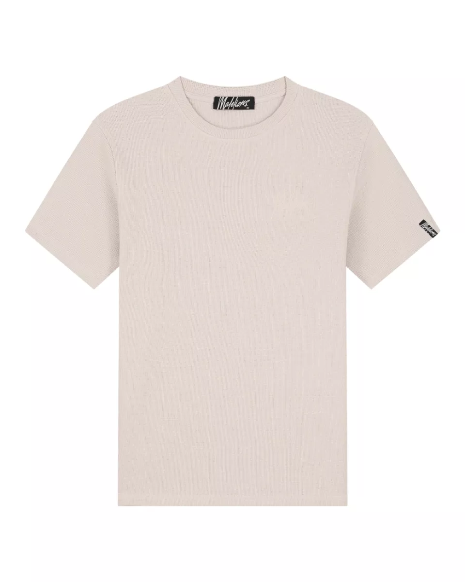 MALELIONS-Malelions men signature waffle t-shirt-MM2-SS25-33-120 Beige-BEIGE