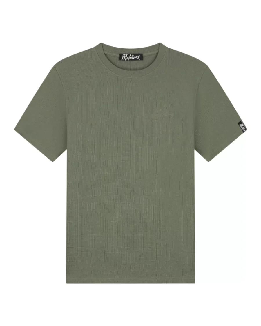 MALELIONS-Malelions men signature waffle t-shirt-MM2-SS25-33-955 Musk green-GROEN