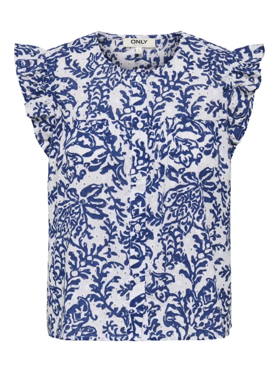 ONLY-ONLAMANDA CHANEE CAP EMB TOP WVN-15350007-Estate Blue-CREME