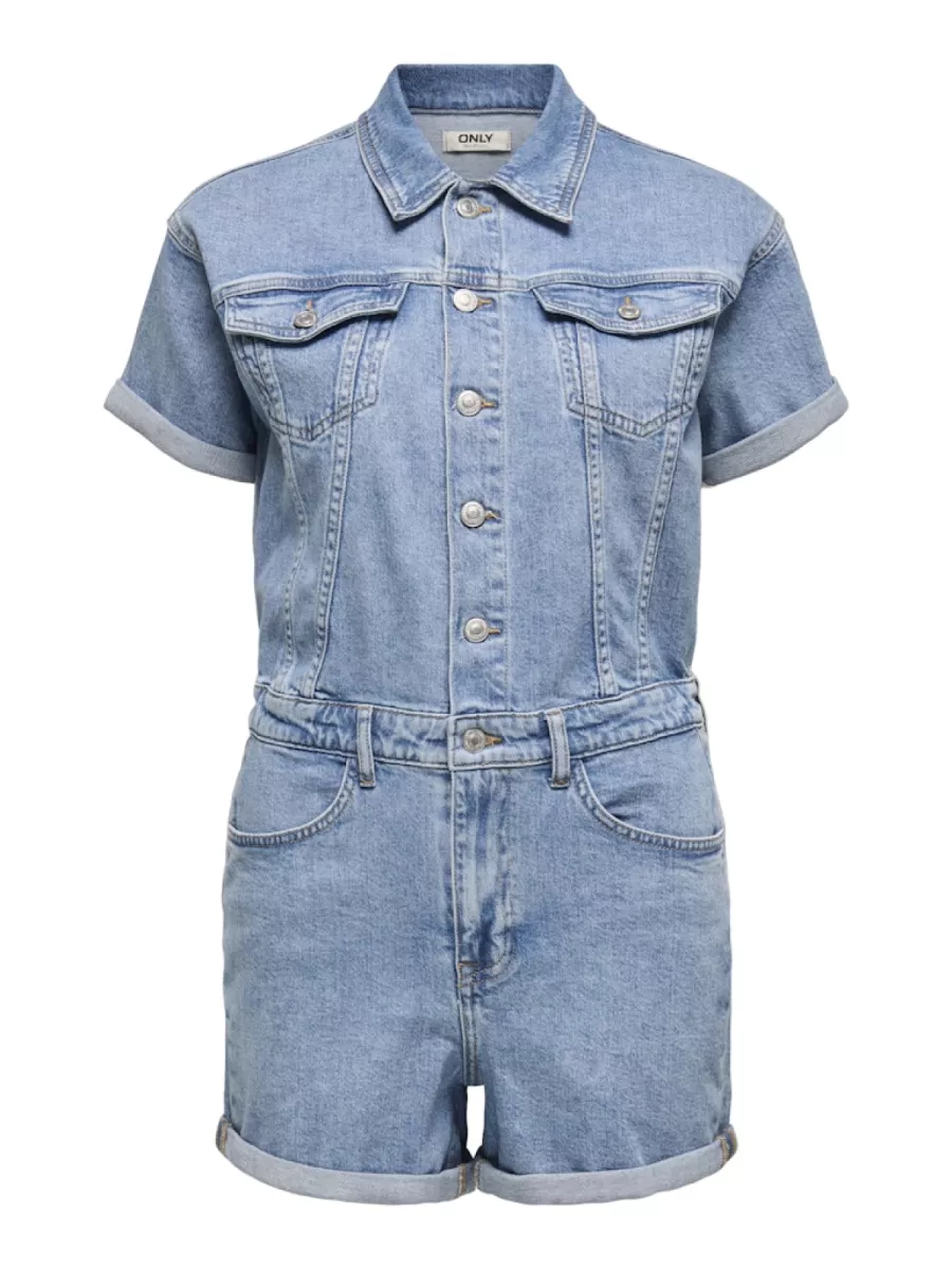 ONLY-ONLCASTEL S/S DNM PLAYSUIT AZG-15344704-Light Blue Denim-LICHT DENIM