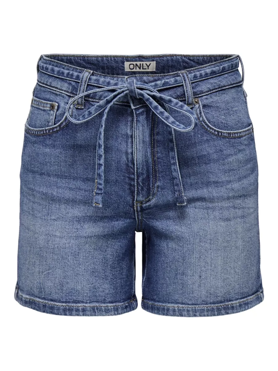 ONLY-ONLGIANNA MW BELTED SHORTS AZG DNM-15340706-Medium Blue-MIDDEN DENIM