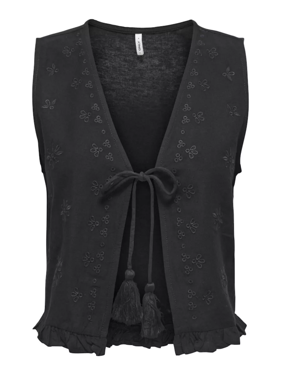 ONLY-ONLJAKIRI LINEN S/L EMB VEST PTM-15346503-Black-BLACK