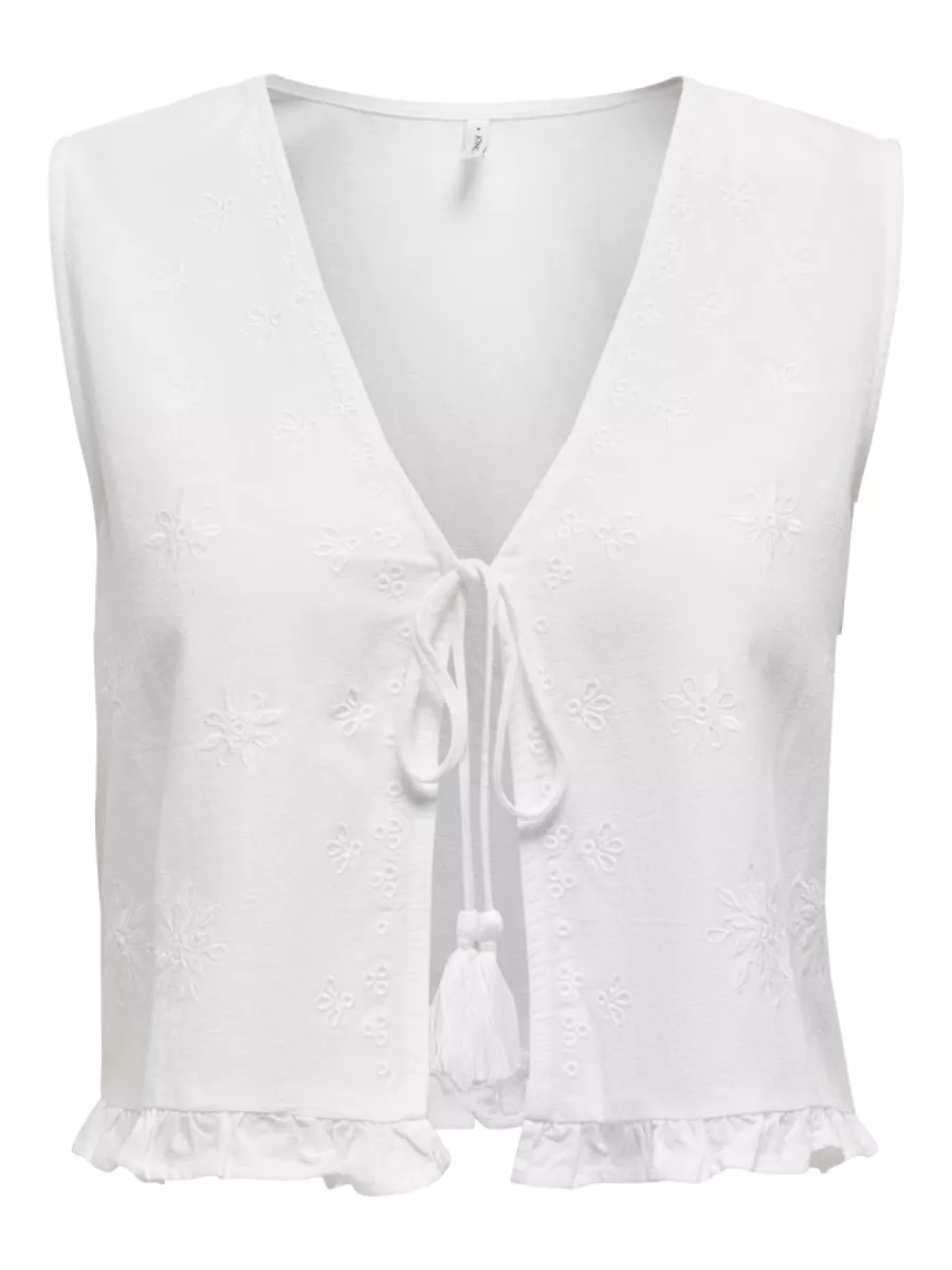 ONLY-ONLJAKIRI LINEN S/L EMB VEST PTM-15346503-Bright White-WIT
