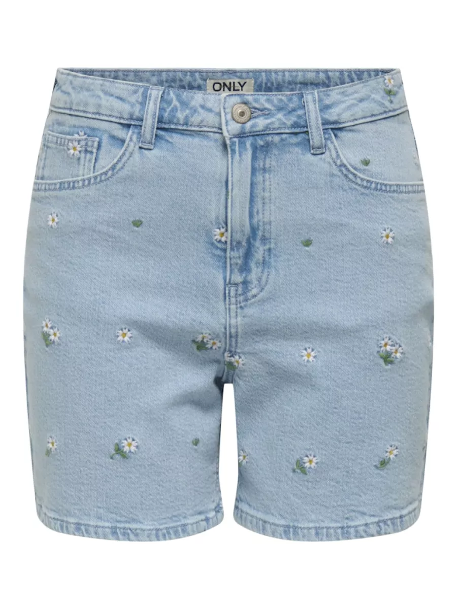 ONLY-ONLJOSEPHINE STRETCH SHORTS EMB DNM-15357588-Light Blue Denim-LICHT DENIM