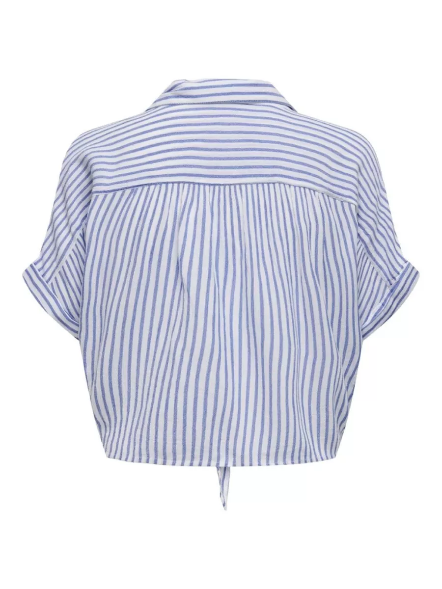 ONLY-ONLPAULA LIFE S/S TIE SHIRT WVN NOO-15281497-Blue Stripes-BLAUW COMBINATIE