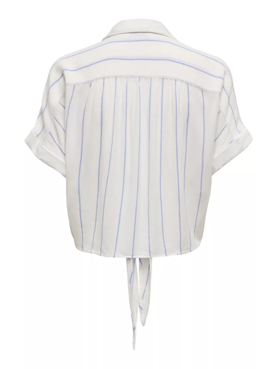 ONLY-ONLPAULA LIFE S/S TIE SHIRT WVN NOO-15281497-Wide Blue Bonnet Stripe-CREME