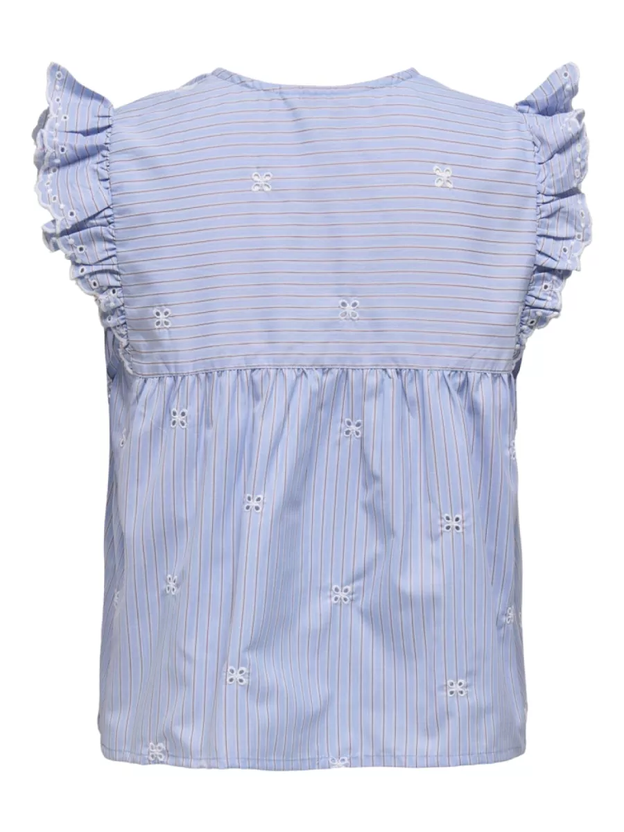 ONLY-ONLTESSA LIFE CAPSLEVEE V-NECK TOP-15348871-Serenity Stripes-BLAUW