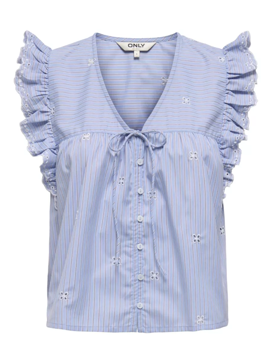 ONLY-ONLTESSA LIFE CAPSLEVEE V-NECK TOP-15348871-Serenity Stripes-BLAUW