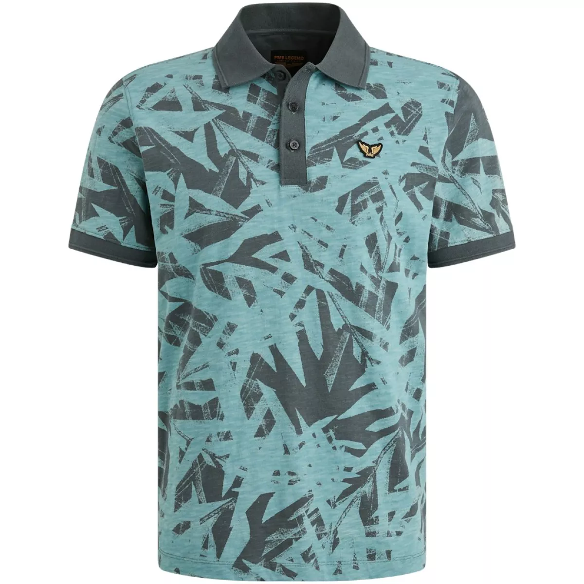 PME LEGEND-Short sleeve polo slub jersey prin-PPSS2505871-9076 Dark slate-GRIJS