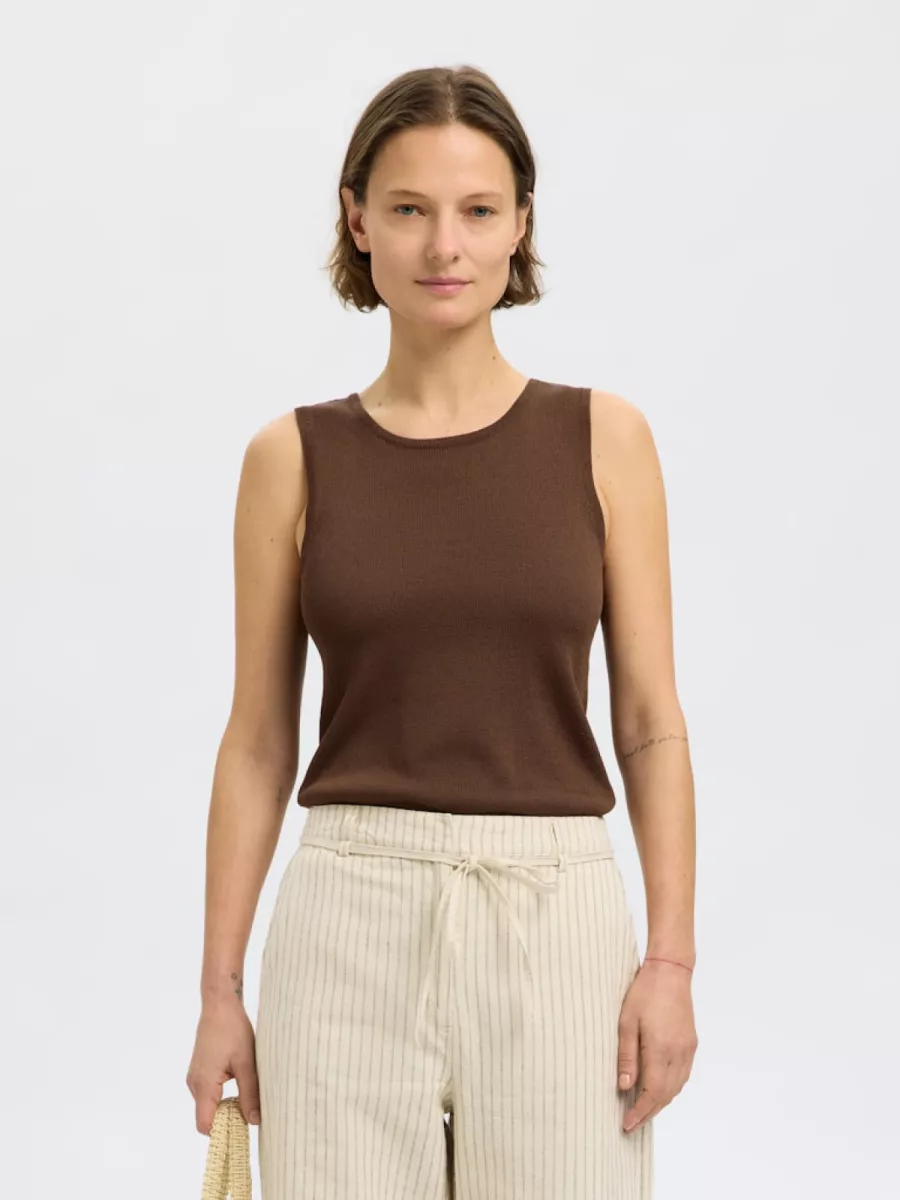 Selected Femme-SLFMOON SUS SL KNIT TOP B-16093769-Chestnut-CHOCOLADE