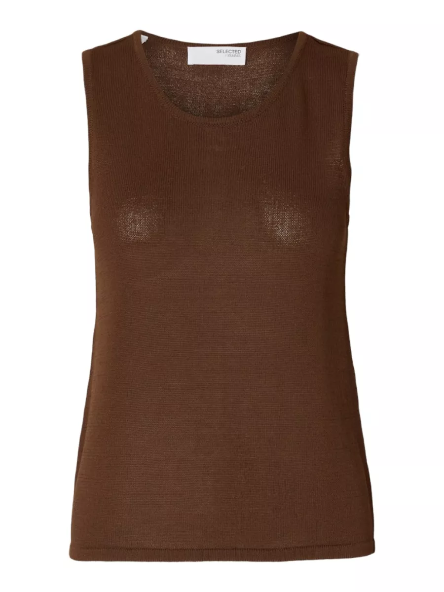 Selected Femme-SLFMOON SUS SL KNIT TOP B-16093769-Chestnut-CHOCOLADE