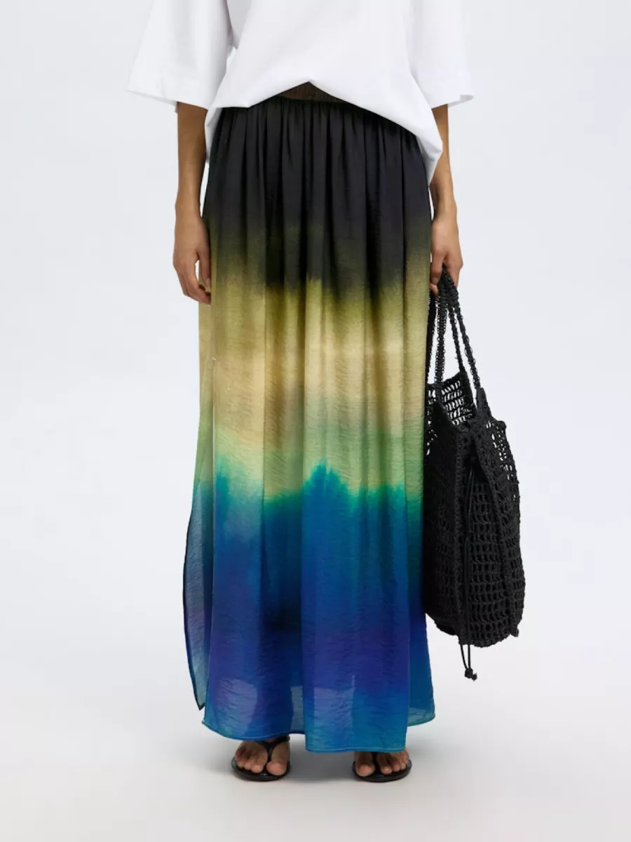 Selected Femme-SLFVILMI HW AOP MAXI SLIT SKIRT B-16097918-Chestnut-MULTICOLOR