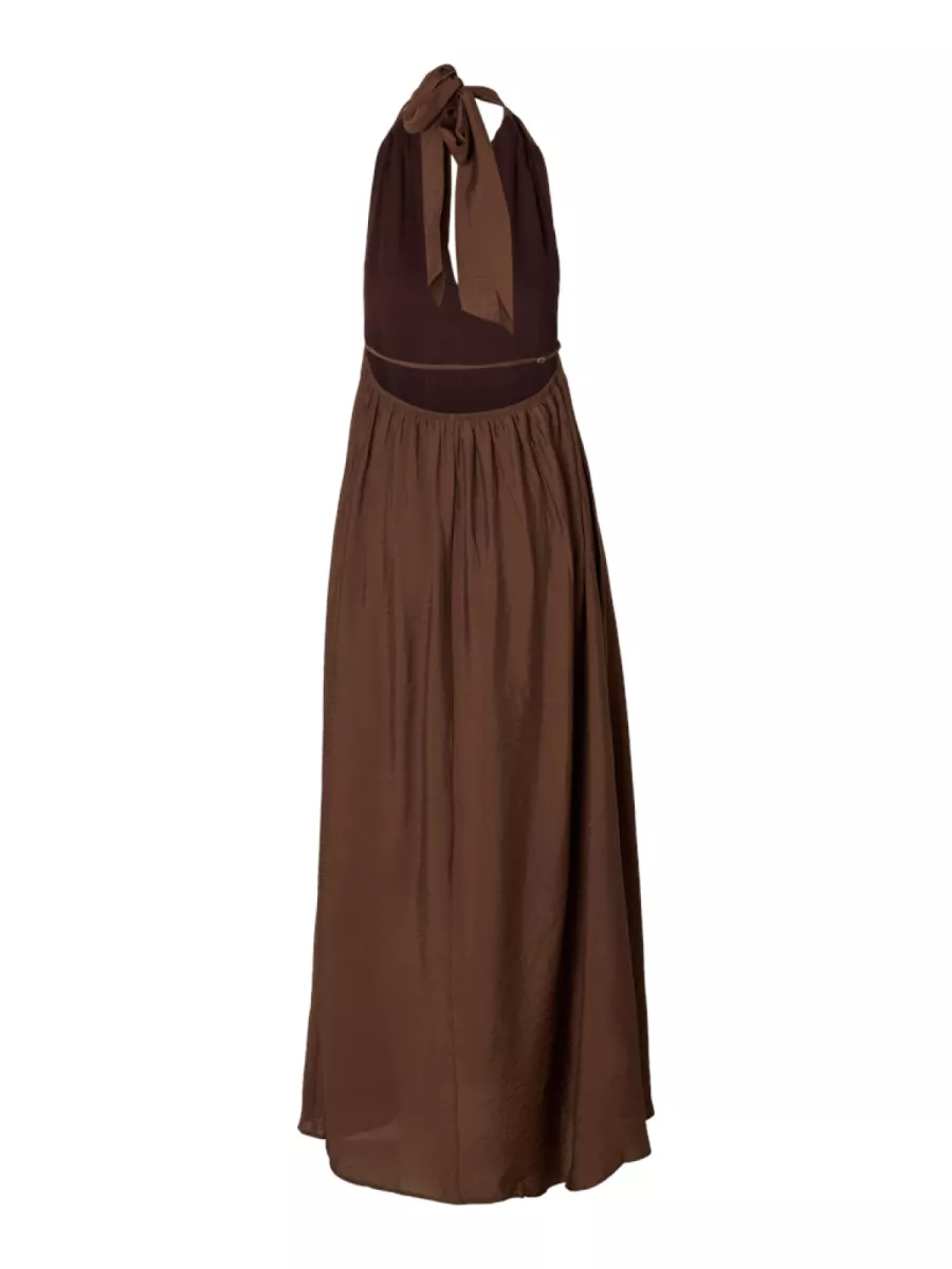 Selected Femme-SLFVILMI SL ANKLE NECKHOLDER DRESS-16098103-Chestnut-BRUIN