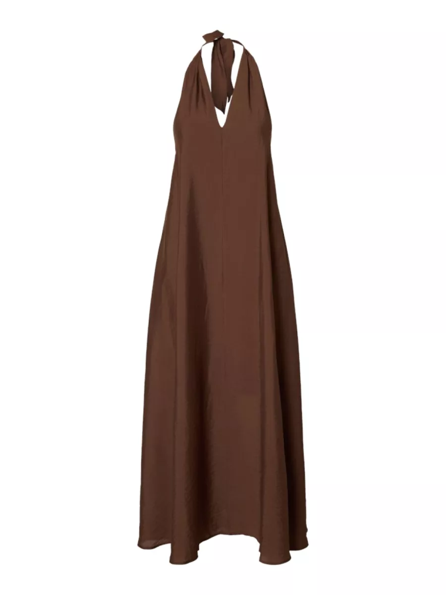 Selected Femme-SLFVILMI SL ANKLE NECKHOLDER DRESS-16098103-Chestnut-BRUIN