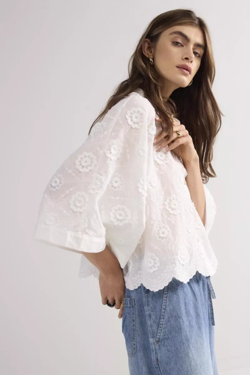 Summum-Blouse 3D flower-2s3286-12183-110 White-STONE