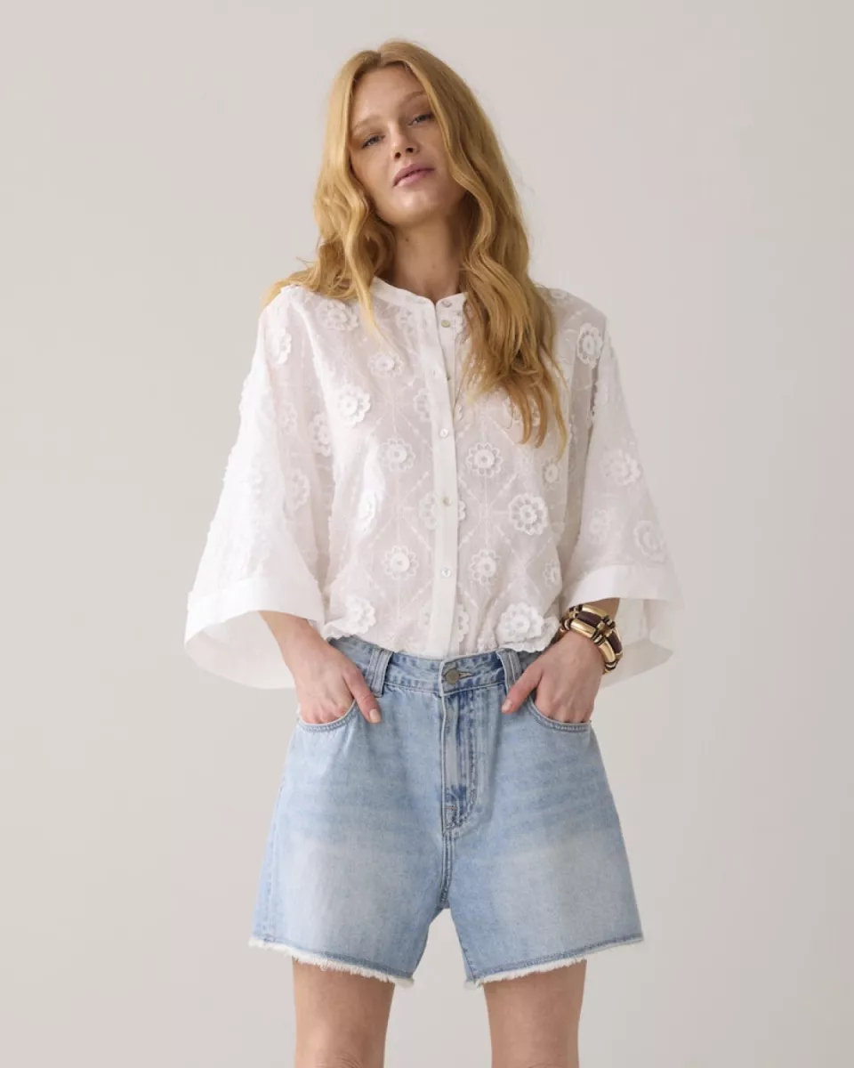 Summum-Blouse 3D flower-2s3286-12183-110 White-STONE