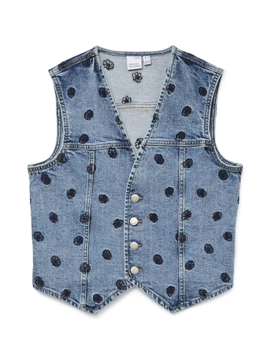 VERO MODA-VMALINA SL DENIM WAISTCOAT VI3495-10330443-Medium Blue Denim-MIDDEN DENIM