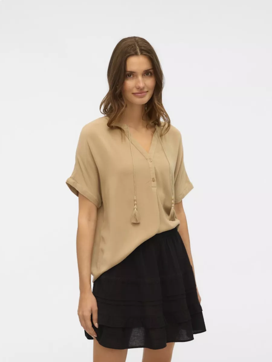 VERO MODA-VMBENTE SS WIDE TOP WVN GA-10329387-Silver Mink-KIT
