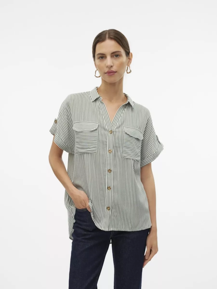 VERO MODA-VMBUMPY SS SHIRT WVN GA NOOS-10310139-Laurel Wreath-GROEN COMBINATIES