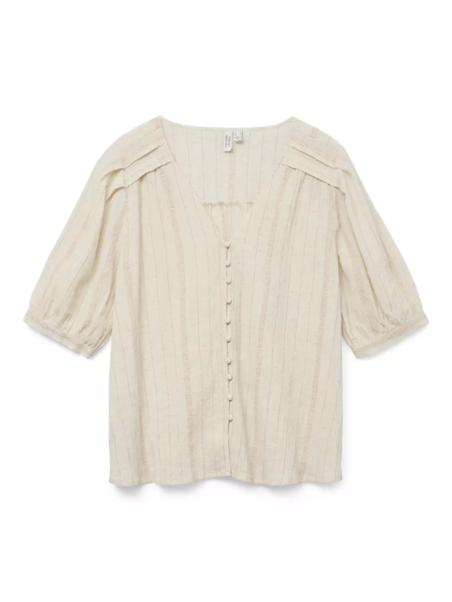 VERO MODA-VMDAHLIA S/S V-NECK SHIRT WVN BTQ-10329115-Pumice Stone-CREME