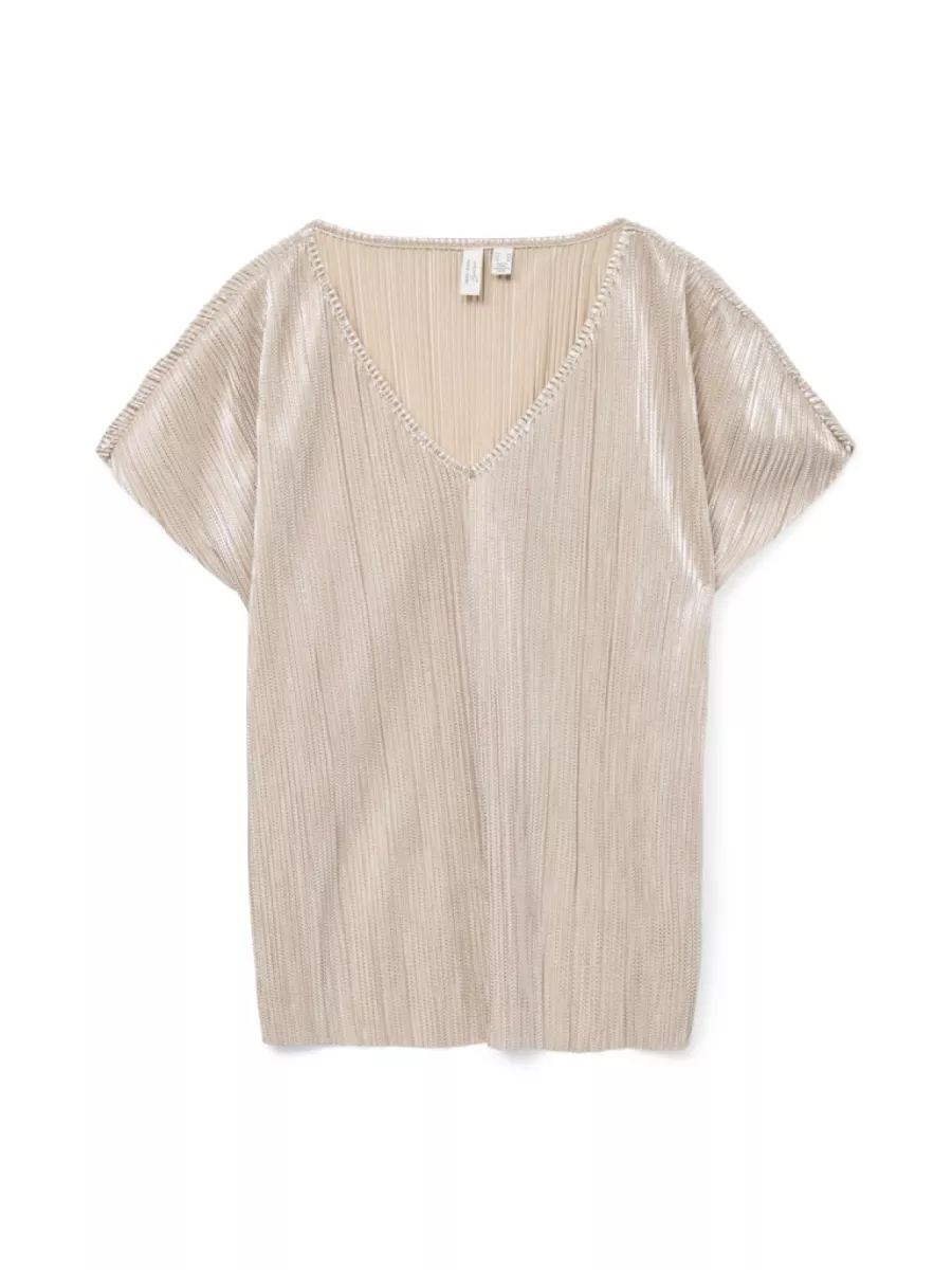 VERO MODA-VMDUVI S/S V-NECK TOP JRS BTQ GA NL-10334193-Silver Colour-CHAMPAGNE